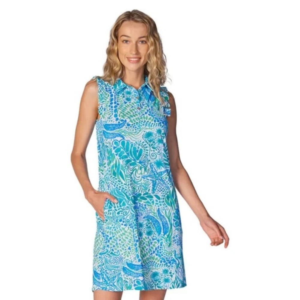 JUDE CONALLY DANIELLA ENCHANTED SEA AQUA sleeveless midi dress size L
